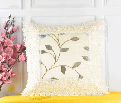 Set of two silk lace cushion covers by TheGharnish, elegant decorative cushions with intricate lace detailing.