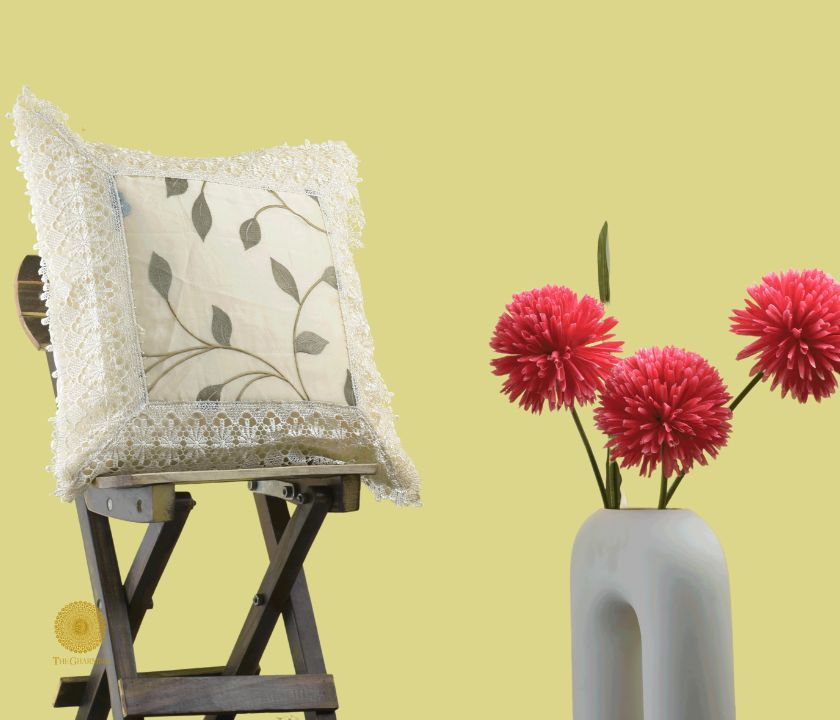 Set of two silk lace cushion covers by TheGharnish, elegant decorative cushions for sofa or bed.