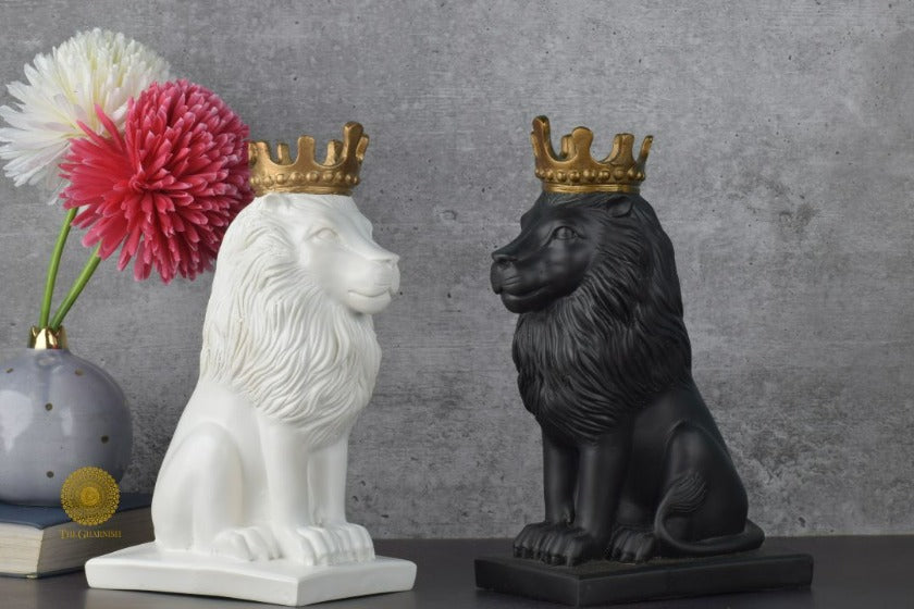 Crown Lion Figurine Set of 2 - The Gharnish - A Unit of Satkala Creations