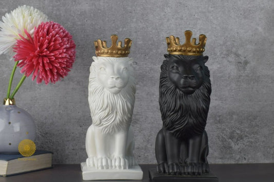 Crown Lion Figurine Set of 2 - The Gharnish - A Unit of Satkala Creations