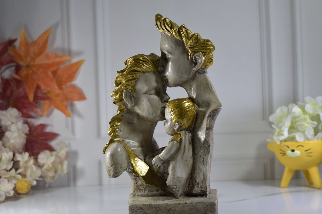 Loving Family Figurine by TheGharnish, detailed ceramic sculpture of a family celebrating together, capturing warmth and unity.