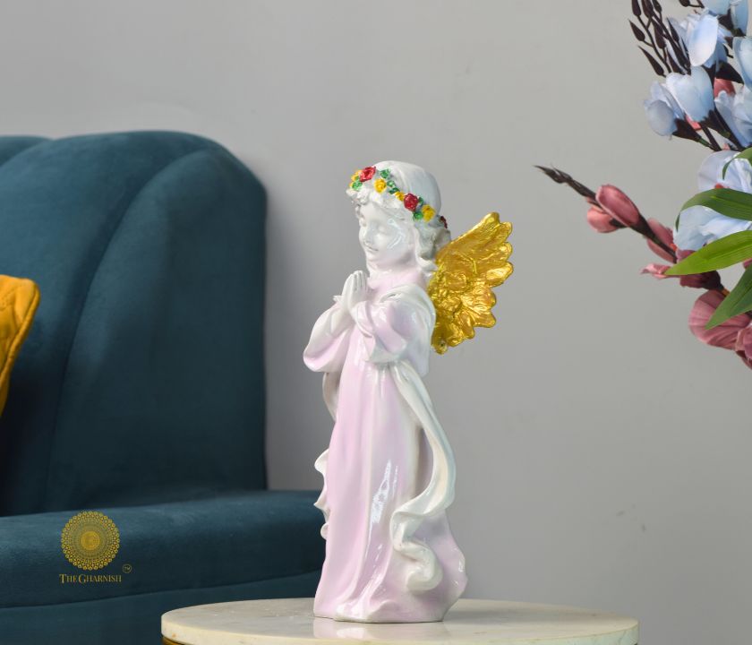 Praying angel figurine by TheGharnish, 6x12 inches, detailed sculpture of an angel in prayer with flowing robes and serene expression.