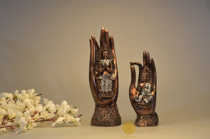 Set of two meditating Palm Buddha figurines by TheGharnish, showcasing peaceful poses and serene craftsmanship.