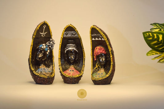 Set of 3 African face figurines by TheGharnish, decorative table accents with detailed facial features and traditional design.