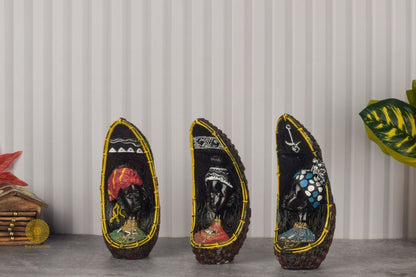 Set of 3 African face figurines by TheGharnish, decorative table accents with bold, artistic facial features and traditional design.