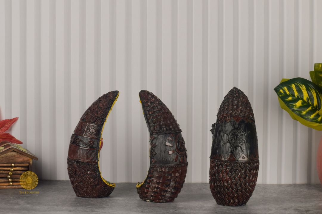 Set of 3 African face figurines by TheGharnish, decorative table accents with detailed facial features and traditional design.