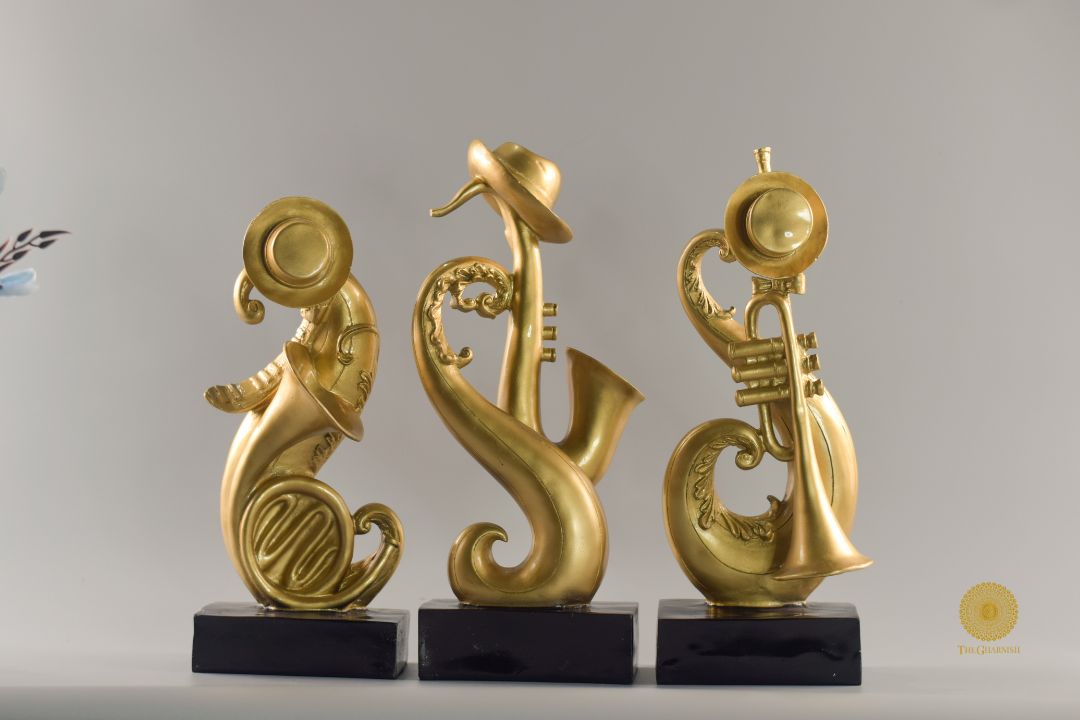 Set of three Trumpet musical instrument figurines by TheGharnish, detailed collectible figurines perfect for music lovers.