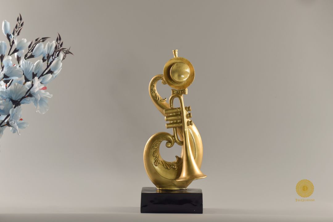 Set of three Trumpet musical instrument figurines by TheGharnish, detailed decorative collectible figurines featuring brass instruments.
