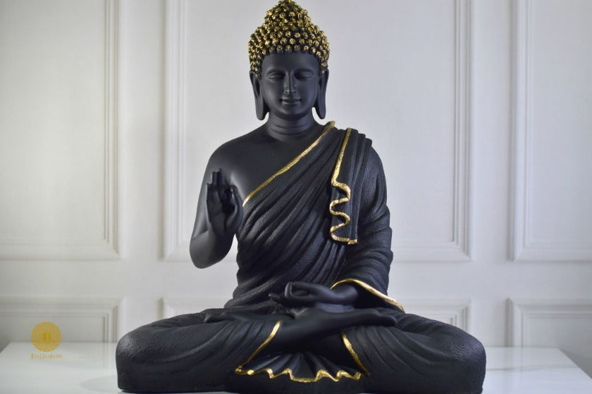 Black Buddha statue in Gyan Mudra pose, 13x15 inches, a gods figurine by TheGharnish featuring a serene spiritual figure.