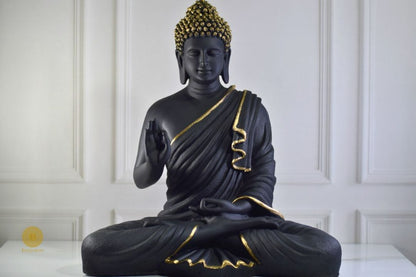 Black Buddha statue in Gyan Mudra pose, 13x15 inches, a gods figurine by TheGharnish featuring a serene spiritual figure.