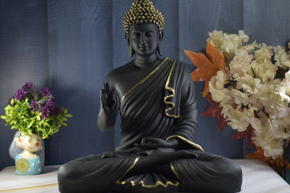 Black Buddha statue in Gyan Mudra pose, 13x15 inches, a gods figurine by TheGharnish featuring intricate details.