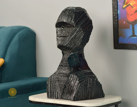 Black contemporary 3D human figurine sculpture by TheGharnish, modern art sculpture of a male figure.