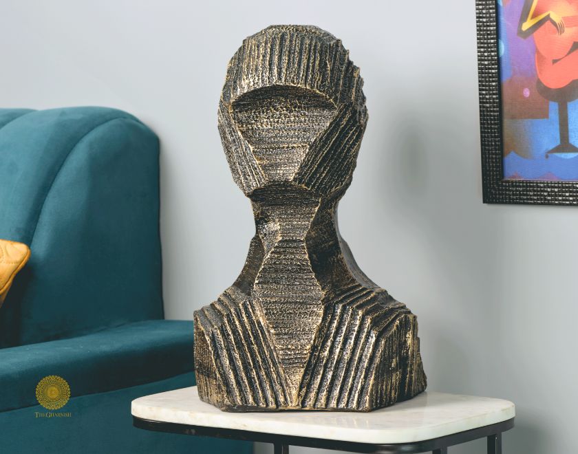 Black contemporary 3D human figurine sculpture by TheGharnish, modern art sculpture of a male human figure.