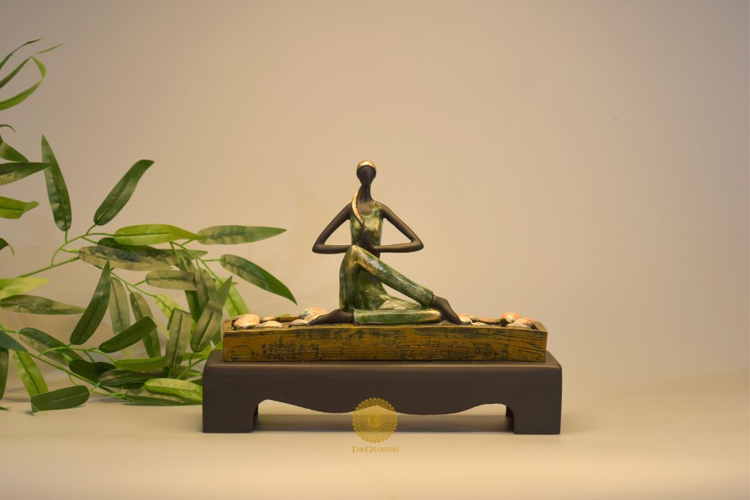 The Calm Yoga Lady posture statue by TheGharnish, a human figurine depicting a serene yoga pose on a base.