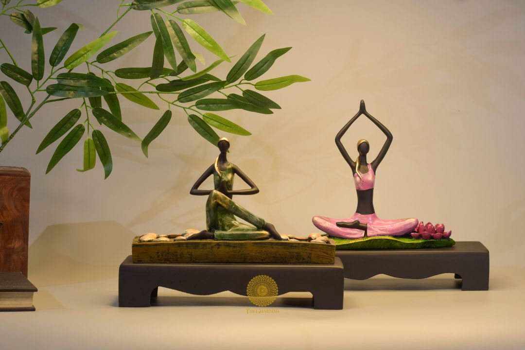 Set of two yoga lady human figurines by TheGharnish, depicting peaceful poses in a modern sculpture style.