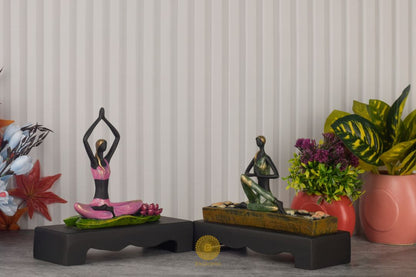Set of two TheGharnish yoga lady human figurines, detailed statues of women in yoga poses for home decor or collection.