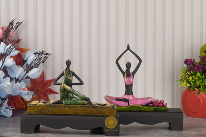 Set of two TheGharnish yoga lady human figurine statues, showcasing elegant poses for home or studio decor.