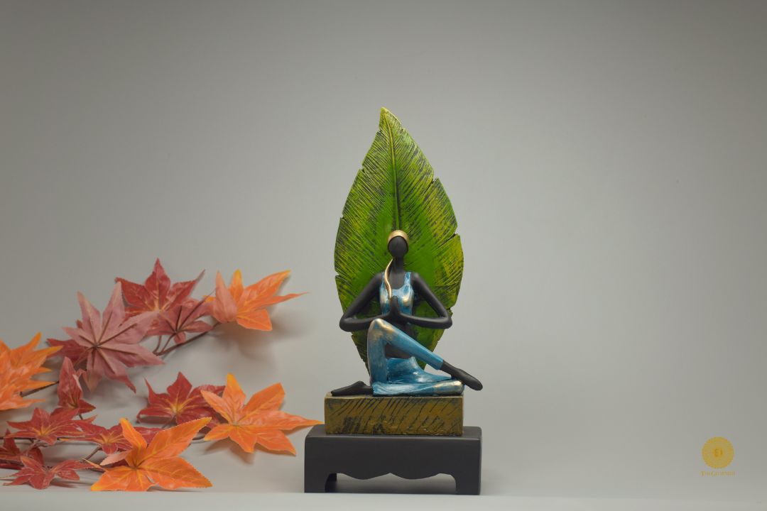 Yoga lady figurine with leaf accents by TheGharnish, detailed human sculpture in a graceful pose, ideal for home decor.