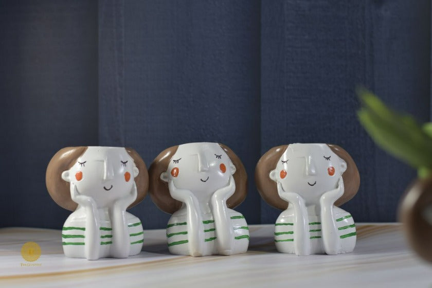 Miniature Cute Girl Face Planter by TheGharnish, featuring a charming face design suitable for small plants.