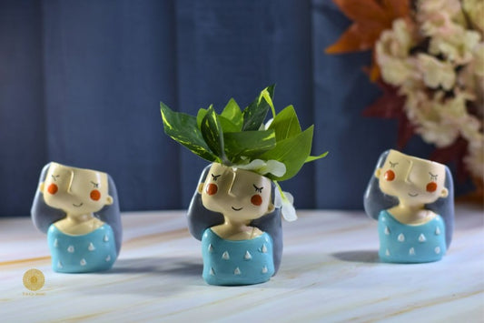 Miniature Cute Girl Face Vase Style 2 by TheGharnish, featuring a detailed face design in a small decorative vase.