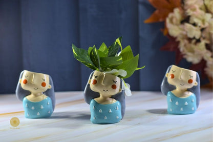 Miniature cute girl face vase in Style 2 by TheGharnish, featuring detailed facial features and a charming design.