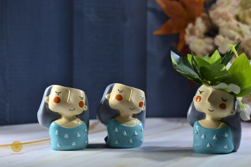 Miniature Cute Girl Face Vase Style 2 by TheGharnish, featuring a detailed face design in a small decorative vase.