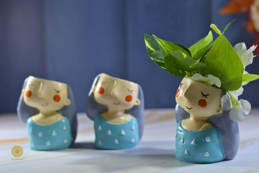 Miniature Cute Girl Face Vase Style 2 by TheGharnish, featuring a detailed girl face design in a small decorative vase.