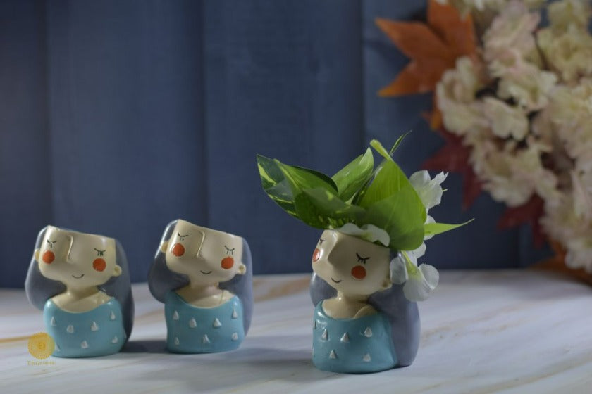 Miniature cute girl face vase, Style 2 by TheGharnish, featuring detailed facial features and a charming design.