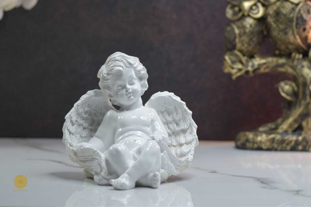 Miniature Sleeping Angel Figurine by TheGharnish, detailed angel with closed eyes and serene expression, crafted in soft pastel tones.