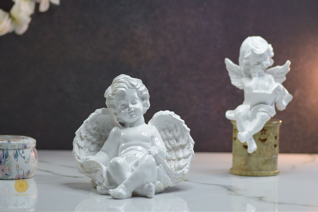 Miniature Sleeping Angel Figurine by TheGharnish, featuring a serene angel with closed eyes and delicate wings, detailed craftsmanship.