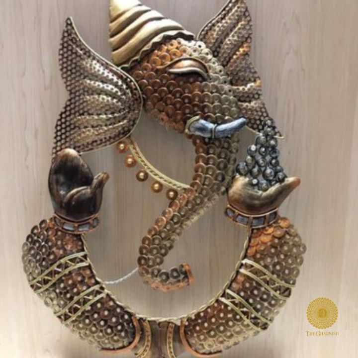Rustic wall art featuring Lord Ganesha, 18x25 inches, by TheGharnish, showcasing intricate design and earthy tones.