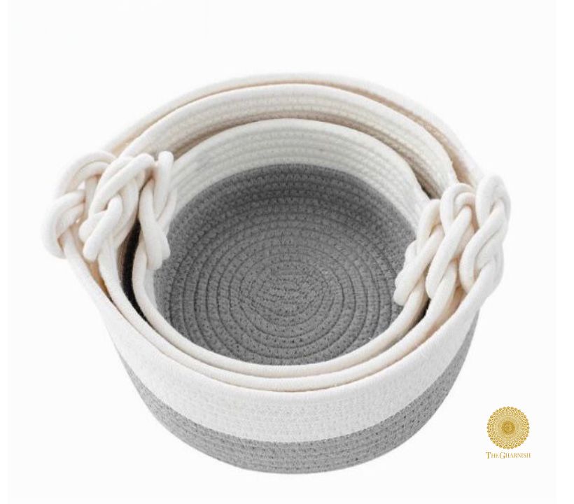 Set of 3 stylish decorative storage baskets by TheGharnish in brown and white, perfect for organizing and home decor.