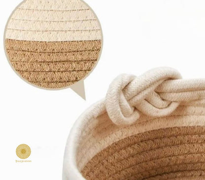Set of 3 stylish decorative storage organiser baskets in brown and white by TheGharnish, perfect for home organization.