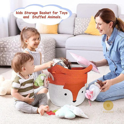 Cute fox  Woven Storage Basket - The Gharnish - A Unit of Satkala Creations