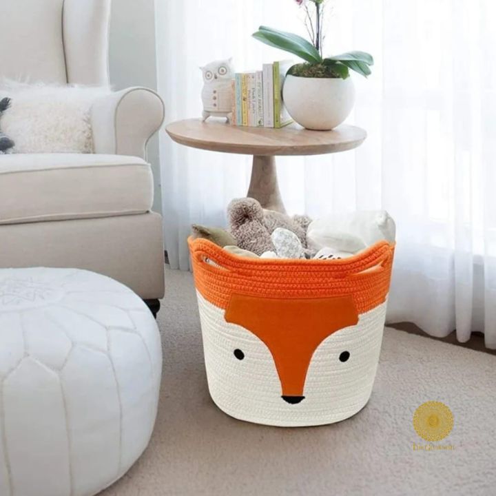 Cute fox  Woven Storage Basket - The Gharnish - A Unit of Satkala Creations