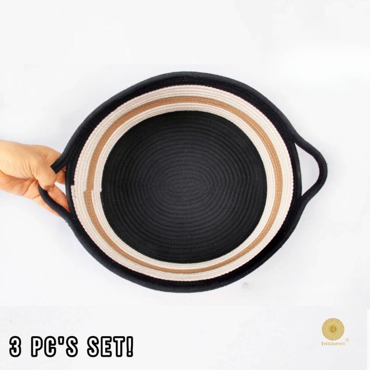 Set of three colorful cotton rope storage baskets by TheGharnish, versatile for organizing home or office spaces.