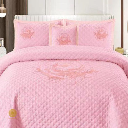TheGharnish Paradise solid color quilted bedcover with heavy embroidery, featuring intricate stitched patterns on a luxurious bedding fabric.