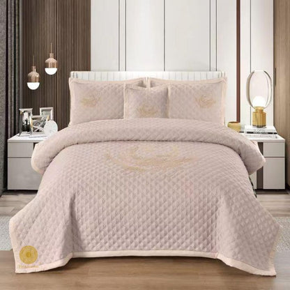 TheGharnish Paradise solid color quilted bedcover with heavy embroidery, showcasing intricate stitching and luxurious fabric.