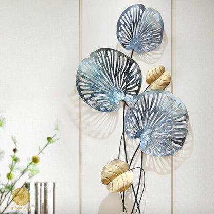 Metallic lotus leaf wall art by TheGharnish, 18 x 36 inches, featuring elegant, shiny leaf designs for modern home decor.