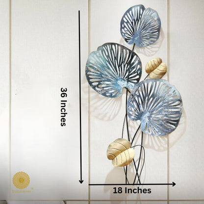 Metallic lotus leaf wall art by TheGharnish, 18 x 36 inches, showcasing detailed lotus leaf designs in a contemporary wall decor piece.
