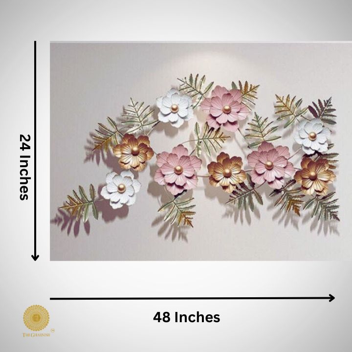 Beautiful metallic flower wall art by TheGharnish, 48 x 24 inches, featuring intricate floral design for modern home decor.