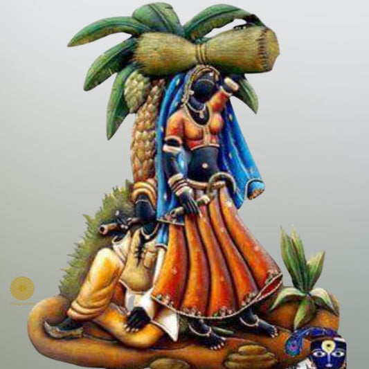 Rustic wall art featuring a farmer couple, designed by TheGharnish, showcasing a charming rural scene in natural tones.
