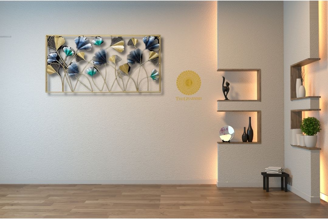 Metallic leaf frame wall art by TheGharnish, 48x24 inches, featuring elegant leaf design and modern metallic finish.