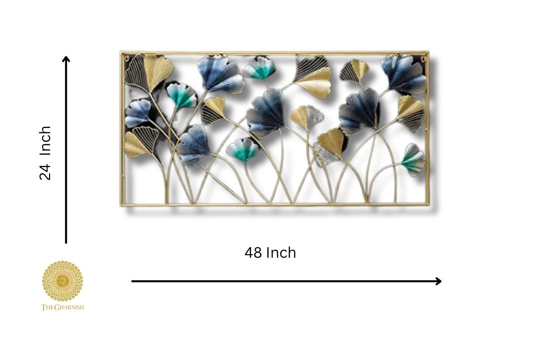 Metallic leaf frame wall art by TheGharnish, 48x24 inches, featuring a stylish, modern design with leaf motifs on a contemporary wall art piece.