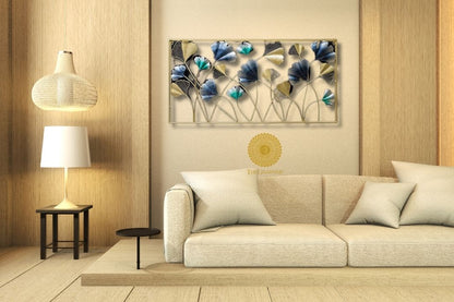 Metallic leaf frame wall art by TheGharnish, 48x24 inches, featuring stylish leaf-shaped metal accents on a modern wall art piece.