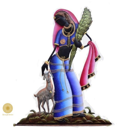 Metallic Wall Art - Women With Goat (9 x 16 Inches) - The Gharnish - A Unit of Satkala Creations