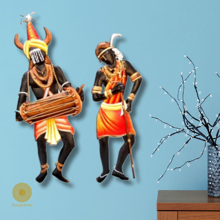 Tribal Dance Couple Metallic Wall Art ( 12 x 12 Inches ) - The Gharnish - A Unit of Satkala Creations
