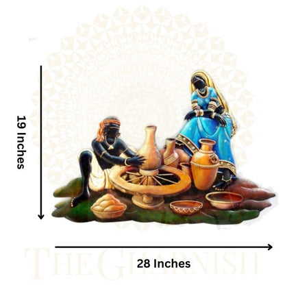 Village Handicraft Couple Rustic Wall Art ( 19 x 28 Inches ) - The Gharnish - A Unit of Satkala Creations