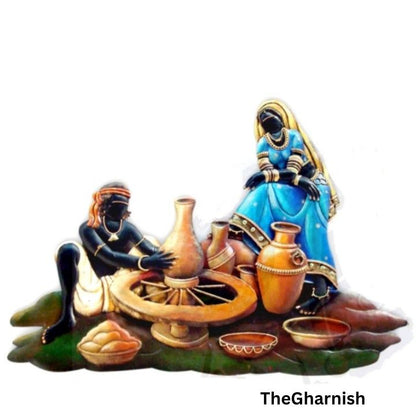 Village Handicraft Couple Rustic Wall Art ( 19 x 28 Inches ) - The Gharnish - A Unit of Satkala Creations