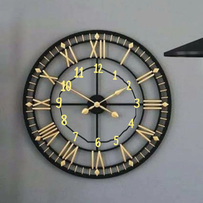 Roman black and gold modern aesthetic wall clock by TheGharnish, featuring sleek design with Roman numerals and minimalist style.